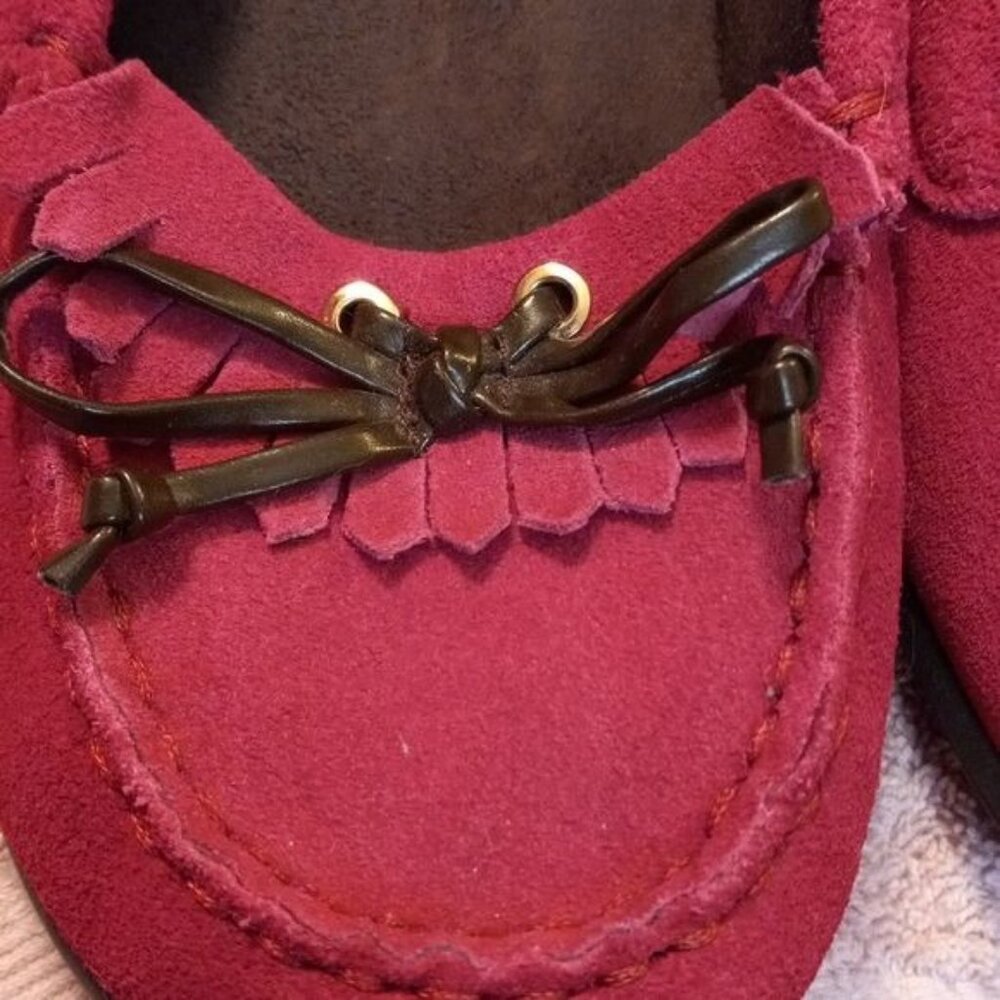 Vionic Size 8.5 Orthaheel Kiltie Pink Suede Moccasin Loafers Boat Shoes Flats - Picture 7 of 10